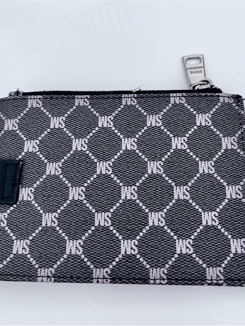 Steve Madden Black and White Logo Zip Wallet